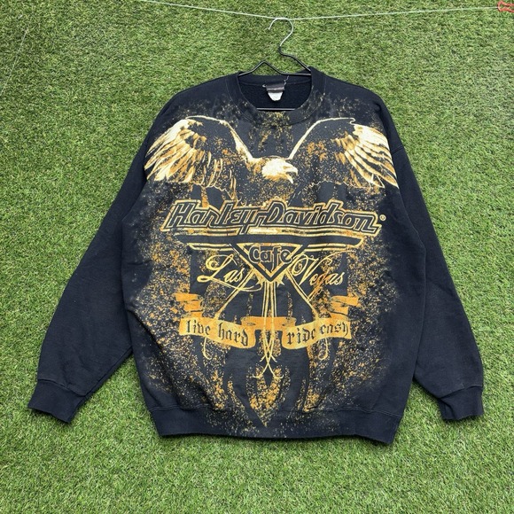 Harley-Davidson Other - 1990s Harley Davidson AOP Sweatshirt Mens Large Eagle Wings Las Vegas y2kk Cross